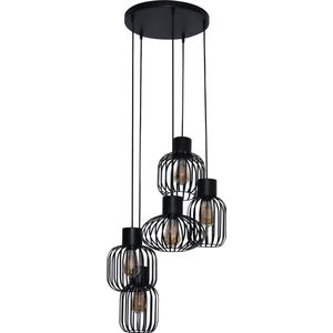 Industriële hanglamp charcoal | getrapt | 5 lichts | mix metaal | Ø 47 cm | hoogte 180 cm | eettafel / woonkamer | modern design