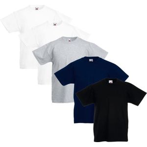 5x Fruit of the Loom Original Kids T-shirt multi-kleur maat 140