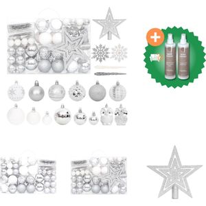 vidaXL 108 delige Kerstballenset zilver en wit Kerstbalhaakjes Inclusief Onderhoudsset