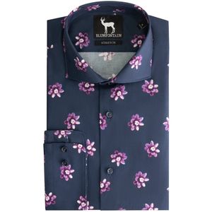 GENTS - Overhemd Blumfontain bloemprint strijkvrij - Katoen - Paars - Maat S/S