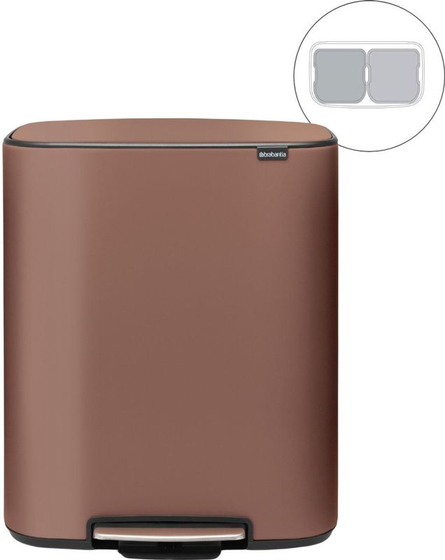 Brabantia Bo Prullenbak - Satin Taupe - 2 x 30 liter - Afvalscheiding