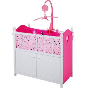 My Beautiful Dollsroom Houten Poppen-Ledikant met Muziek Roze/Wit