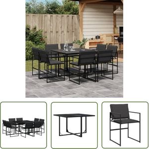 The Living Store 9-delige Tuinset met kussens textileen zwart - Tuinmeubels - Eetkamerset - Buitentafel - Tuinstoelen - Lounge Set