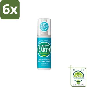 Happy Earth – Deodorant Spray – 100% Natuurlijk Cedar Lime – 100 ml - Voordeelverpakking - 6 stuks - Deodorant spray - Fris geur