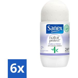 6 x Sanex Natur Protect - Deodorant Roller - Puur & Fris - Met Nattuurlijke Bamboo - 50 ml - Sanex Deodorant - Natuurlijke Deodorant - Bamboe Deodorant - Aluminiumvrije Deodorant - Alcoholvrije Deodorant