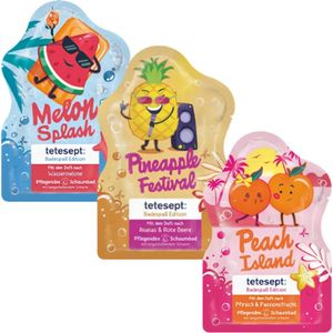 Tetesept Zomerse Badschuim - Set van 3 | 3x 40ml - Melon Splash - Peach Island - Pineapple Festival | Vegan - Tropisch Feestje