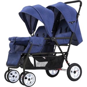 Rustive Tweeling Buggy - Duo Kinderwagen - Geschikt Voor Kinderen Van 0 t/m 3 Jaar - Opvouwbaar - Blauw - 72x42x97cm