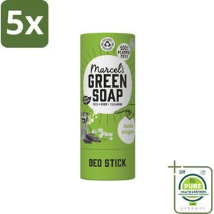 5 x Marcel's Green Soap - Deodorant Stick - Tonka & Muguet - Langdurige frisheid - 40 gr - Grootverpakking - Natuurlijke Deodorant - Deodorant Stick - Aluminiumvrij Deodorant - Biologische Deodorant - Deodorant Muguet