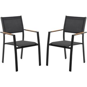 Vente-unique Set van 2 opstapelbare tuinfauteuils van aluminium en textileen - Antraciet - MACILA van MYLIA L 57 cm x H 90 cm x D 60 cm