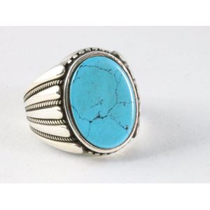 Zware bewerkte zilveren ring met blauwe turkoois - maat 21