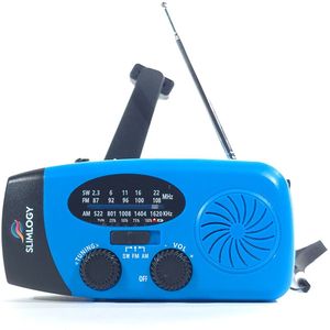 Slimlogy R3 Mini 2000 mAh Noodradio & Nood Zaklamp – Laadbaar met Crank – Blauw - solar & opwindbaar - powerbank zonne-energie - advies noodpakket - nood radio - handslinger