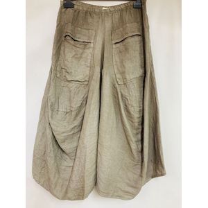 Linnen broek harem broek - elastische talie - lage kruis - steek voorzakken - MODDER BRUIN - Maat 40/42