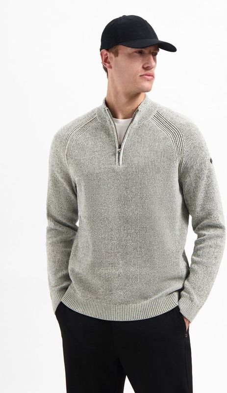 No Excess - Pullover - Lichtgrijs-Zwart - Chenille - Half Zip