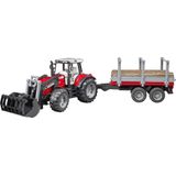 Bruder 2046 Massey Ferguson 7480 Tractor met Voorlader en Houttransport Trailer