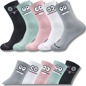 5 Paar Sokken - Warme Kindersokken met Grappige Expressie Print - Onesize - Unisex