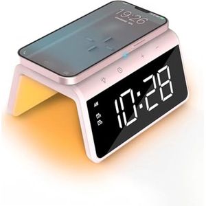 Digitale wekker met oplaadstation en wake-up light - Dimbare LED-display in roze