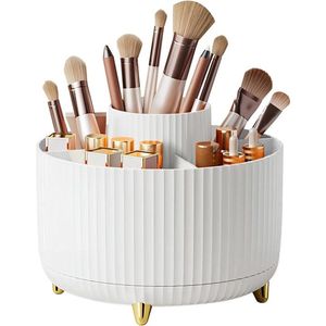 Make-up cosmetische organizer, 360° draaibare make-upborstelhouder met 5 compartimenten, kaptafel-organizer met grote capaciteit, huidverzorgingsorganizer voor kaptafel, badkamer, slaapkamer (wit)