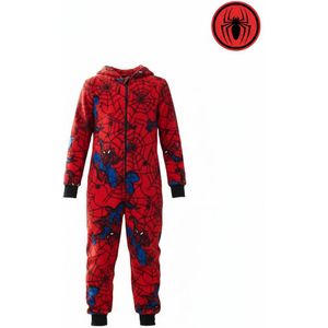 Marvel Spiderman – Onesie Jongens – Maat 110/116 – Rode Fleece Pyjama met Capuchon – Warm Jumpsuit voor Kinderen – Spider-Man Pak – Pyjama Jongens – Winter Kleding – Officiële Marvel Merchandise – Superhelden Pak Jongens – Comfortabele Onesie