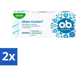 2 x o.b. - Tampons - ProComfort Super Plus - Extra Absorptie - 32 tampons - Menstruatieschijfjes - Tampons - Super Plus - Zware Menstruatie - Comfort