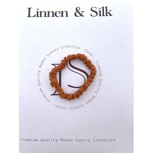 Linnen & Silk 100% Hoogwaardig Vegan Linnen Petit Scrunchie 1CM S - Spicy Pumpkin - Oranje