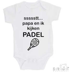100% katoenen Romper ""ssssstt.. Papa en ik kijken Padel"" Padellen Unisex Katoen Wit/zwart 62/68