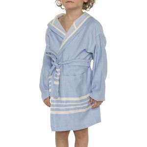 Lalay Hamam Badjas Sun Kids Blue - 6-7 jaar - jongens/meisjes/uniseks - badjas kind / kinderen met capuchon - zwembadjas