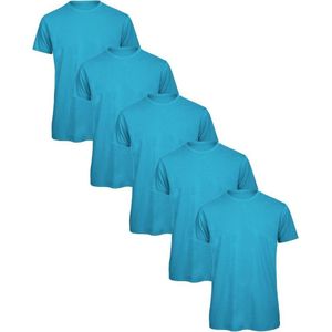 Senvi 5 pack T-Shirt -100% biologisch katoen - Kleur: Azure Blauw - L