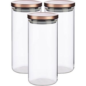 Set van 3x stuks glazen luxe keuken voorraadpotten/voorraadbussen 1380 ml- Met luchtdichte deksel rose goud - 10 x 23 cm