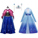6-Pack - Prinsessen jurk meisje - 2 x Blauwe jurk - Elsa jurk - Anna jurk - Het Betere Merk - Carnavalskleding kinderen - Prinsessen Verkleedkleding - 104/110 (110) - Cadeau meisje - Prinsessen speelgoed - Verjaardag meisje - Kleed