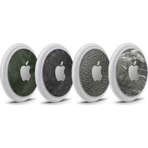 Apple AirTag Skins/Stickers Pakket 4 stuks - Camo Zwart - Camo Groen - Leer - Marmer/Stone - 3M Sticker
