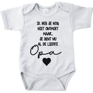 Baby romper met tekst zwangerschap aankondiging | Ik heb je nog niet ontmoet maar je bent nu al de liefste Opa | Wit | korte mouw | maat 56 cadeautje zwangerschap aankondiging bekendmaking | Cadeautje 100% katoen.