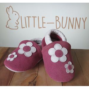 LITTLE-BUNNY leren babysloffen roze/wit konijn 12-18 maanden meisje