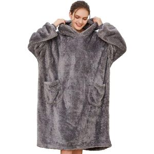 Oversized hoodie sweatshirt dames heren deken sweatshirt pullover met capuchon lange mouwen capuchon oversized trui met zakken super zacht gezellig warm reuze-hoodie shirt - grijs