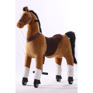 Kijana Rijdend Speelgoed Paard - Hobbelpaard - 35 x 97 x 100 cm - 4-9 Jaar - Inclusief Inline Skate Wieltjes - Bruin