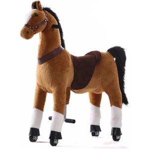Kijana Rijdend Speelgoed Paard - Hobbelpaard - 35 x 97 x 100 cm - 4-9 Jaar - Inclusief Inline Skate Wieltjes - Bruin