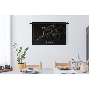 Wandkleed - Wanddoek - Kaart - Hoorn - Zwart - Goud - 90x60 cm - Wandtapijt