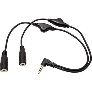 3,5mm Jack naar 2x 3,5mm Jack stereo audio splitter met volume regelaar - haaks / zwart - 0,30 meter