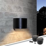 Solar wandlamp buiten 'Sven' rond - Voordeelset van 2 stuks - Down light - Warm wit licht - Tuinverlichting op zonne-energie geschikt voor schutting - Zwart