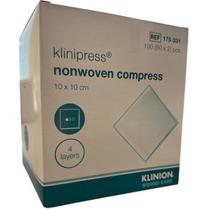 Klinion non-woven kompres, 10 x 10 cm, 50 x 2 stuks