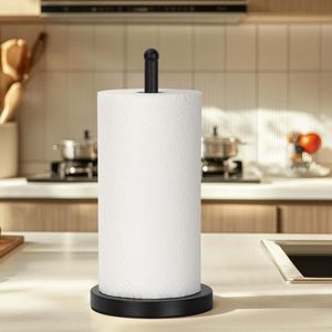 Papieren Handdoekhouder - Zware Verwogen Base - Stevige Metalen Papieren Handdoek Dispenser - Keuken Badkamer Handdoek Roll Stand - Mat Zwart (A076)