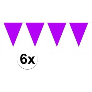 6x vlaggenlijn / slinger paars 10 meter - totaal 60 meter - slingers