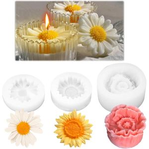 Siliconen vormen voor het maken van 3D-gietkaarsen - Bloem en Madeliefje siliconen vorm - Kaarsen en ijsblokjes maken met roos en kleine bloemen siliconen vorm .