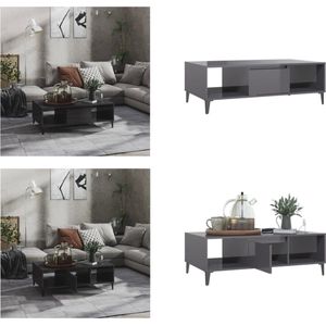 vidaXL Salontafel 103-5x60x35 cm spaanplaat hoogglans grijs - Tafel - Tafels - Tafeltje - Tafeltjes