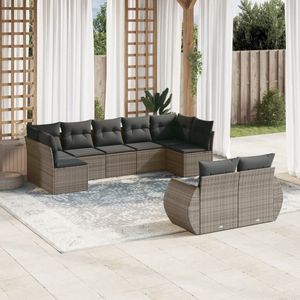 FIONERA 9-delige Loungeset met kussens poly rattan grijs