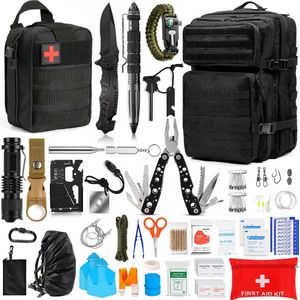 Survival Kit Outdoor - Tactische Rugzak - Survival armband - zakmes - paracord armband - vuursteen vuurstarter kit - zaklamp - kompas - Noodpakket - Outdoor camping survival set - Survival spullen - Cadeau man - XXL set - Zwart