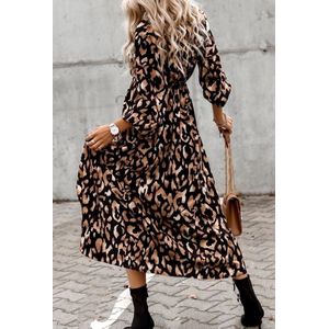 Lange trendy jurk met split - vrouwen - print zwart/camel one size(36/40)
