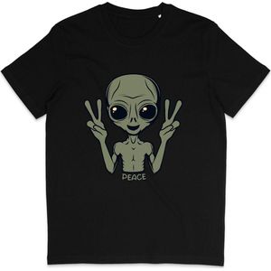 Grappig T Shirt Peace Alien - Heren en Dames - Zwart - S