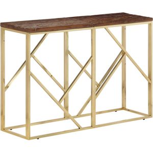 vidaXL - Wandtafel - roestvrij - staal - en - massief - bielshout - goudkleurig