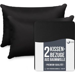 Kussenslopen (set van 2) - voor kussens 50 x 70 cm - zwart katoen Dreamzie - 100% jersey katoen - beddengoed voor tweepersoonsbed kussensloop - kussen beschermer - resistent en hypoallergeen