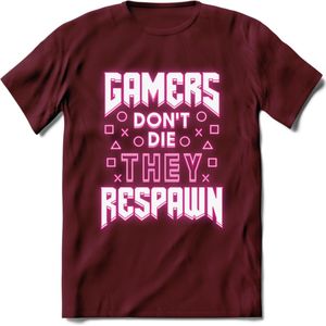 Gamers don't die T-shirt | Neon Roze | Gaming kleding | Grappig game verjaardag cadeau shirt Heren – Dames – Unisex | - Burgundy - XXL